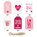 Set di 24 etichette regalo San Valentino con cuori rossi e corda per bomboniere - Stile Cuore A Quadretti (G-00053-1) / Set Di Carte E Corda Di Canapa