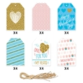 Set di 24 etichette regalo per San Valentino con 6 design e cordoncino di iuta naturale - Stile Onda Artistica (G-00053-2) / Set Di Carte E Corda Di Canapa