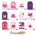 Set di 24 etichette regalo San Valentino in 12 design con motivi a cuore e cordino - Stile Elementi Festivi (G-00053-4) / Set Di Carte E Corda Di Canapa