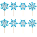 Lot de 8 décorations de gâteau flocon de neige bleu et argent brillant pour fête d'hiver - Forme de Flocon de Neige / Bleu Et Argent