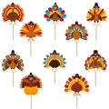Set di 10 decorazioni per torta tacchino del Ringraziamento con piume colorate - 10 Pezzi Decorazioni per Torte Turchia (J-0400)