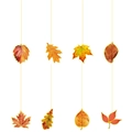Set mit 8 bunten Ahornblatt-Hängedekorationen für die Thanksgiving-Party-Dekoration - Anhänger Und Goldener Faden (L-00339)