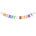 Buntes Glitzer Merry & Bright Weihnachtsbanner mit Schneeflocken für festliche Dekoration - Merry & Bright Banner
