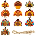 Set di 10 etichette regalo tacchino del Ringraziamento con corda per decoro autunno - Piccole Etichette per Tacchino (J-0403)