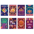 Lot de 8 étiquettes de bouteilles Diwali avec motifs traditionnels Diya et mandalas - Designs Thématiques Diwali (L-00348) / Autocollants à Motifs Mixtes