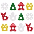 Lot de 12 marque-verres de Noël en feutre avec motifs bonhomme de pain d'épices - Combinaison de Motifs de Noël