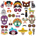 Day of the Dead photo booth props kit with sugar skull masks and Mexican party elements - 28Pcs Day of the Dead Photo Props Set
