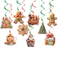 Weihnachts-Spiral-Hängedekorationen mit Lebkuchenmann- und Weihnachtsmann-Motiven - Spiral-Set (9 Karten + 9 Spiralen + Haken)