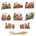 Set de 8 etiquetas de regalo de tren de jengibre navideño con ilustraciones y yute - Juego de 8 Piezas de Tren de Hombre de Jengibre (G-00010)