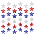 Striscione con stelle glitterate rosse, blu e argento per decorazione festa 4 luglio - Sei Fili Rosso Blu Argento (L-00312)