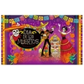Paarse Dag van de Doden achtergrond met skeletten en bloemen voor Mexicaans feest - Dag van de Doden Achtergrond (J-0406)