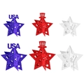 Set of 6 USA Independence Day 3D star ornaments in red, white, and blue glitter finish - Independence Day Red White Blue Star Set (Y-00407)