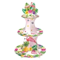 Soporte de cartón de 3 niveles con diseño tropical de flamenco para fiestas hawaianas de verano - Estilo de Flamenco Tropical (L-00307) / Triple Capa
