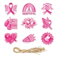 Set di etichette rosa per la lotta al tumore al seno con nastri, cuori e corda di canapa - Set di Etichette Appese Rosa Con Corda di Canapa