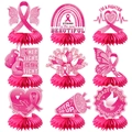 Lot de 9 décorations de table en papier alvéolé pour la sensibilisation au cancer du sein - Ornements en nid d'abeille thème ruban rose (Y-00417)