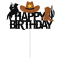 Glittery Cowboy Birthday cake topper with western hats boots and cactus silhouettes - Large Cake Topper (Y-00273-3)