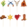 8-piece Western Cowboy party cake topper set with cactus, boots, and sheriff badge - Small Cake Toppers (Y-00273-4)