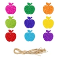 Set de 9 etiquetas de manzanas brillantes de colores con cuerda de yute natural - Juego Multicolor (Q-0011)