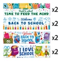 Water bottle stickers for back to school party with colorful school bus and pencil designs - 8 Pcs Pack (Y-00410)
