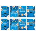 Etichette per bottiglie Festa del Papà con baffi, cravatta e auguri in blu scuro - Adesivi blu a tema festa del papà (Y-00378)