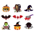 Set di 9 segnaposti in carta per Halloween con zucche, teschi, pipistrelli e ragni viola - Set di Biglietti d'Inserimento a Tema Halloween