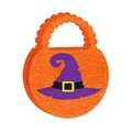 Halloween orange round tote bag with purple witch hat applique and decorative stitching - Orange Witch Hat Style (Y-00441-4)