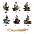Etichette per festa del papà a tema pesca con motivi di barche e corda di canapa naturale - Stile Figura da Pesca (J-0335)