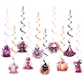 Decorazioni a spirale Halloween rosa e viola con fantasma zucca e gatto di carta - Set Spirali di Halloween Rosa Viola (L-00320-2)