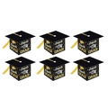 Set of 6 Graduation Mortarboard Candy Boxes with Yellow Tassels and Gold Foil Congrats Text - Black