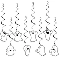 Set mit 8 süßen weißen Cartoon-Geist-Hängedekorationen mit schwarzen PVC-Spiralen - Schmetterling Spiralen Set