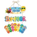 Insegna appesa Hello Summer in legno con elementi da spiaggia e infradito colorati - Stile Infradito Estive (Y-00392-2)