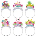 6-pack glittery Hawaii party headbands with summer pineapple and flamingo designs - 6 Pieces/Pack (J-0338)