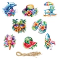 Set di 8 decorazioni estive da appendere con motivi spiaggia acquerello e corda di canapa - Decorazioni Appese a Tema Festa Estiva (L-00295)