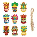 Set decorativo per festa Tiki hawaiana con 9 maschere colorate e corda di iuta naturale - 9 Pezzi/Confezione (J-0342)