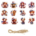 Set di 12 etichette mucca delle Highlands per il Giorno dell'Indipendenza con corda di iuta - Stile Mucca delle Highland (Q-0004)