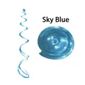 Sky blue spiral PVC party streamers with metallic finish shown in expanded and flat shapes - Double Spiral / Sky Blue