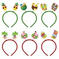 6er-Set bunte Hawaii-Party-Haarreifen mit Ananas- und Flamingo-Sommerdesigns für Feste - Einheitsgröße / Hawaiisches tropisches Stil-Set (J-0337)