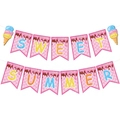 Striscione Sweet Summer a tema gelato con texture a cialda rosa e lettere glitterate - Banner Lettere Sweet Summer (Y-00390-1)
