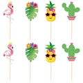 Tropical cake toppers set featuring pink flamingo pineapple and palm leaf designs - Flamingo/Pineapple/Cactus/Monstera Leaf Set