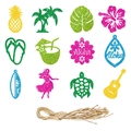 Glitzernde Hawaii Party Deko Set mit Aloha Anhängern und tropischen Party Motiven - Set mit Ananas Kokospalmen Hibiskus und anderen Mustern (Einschließlich Seil)