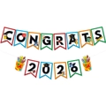 Striscione colorato per diploma asilo 2026 con lettere CONGRATS e icone scuola - Set di Banner Congrats 2026 (Y-00376)