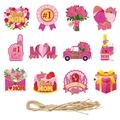 Set di 12 etichette glitterate per la festa della mamma con decori floreali e spago rustico - Set di Addobbi Appesi con Motivi per la Festa della Mamma (J-0332)