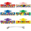 Set di 6 corone di laurea in carta per bambini con mini nappe e cordini elastici inclusi - 6 pezzi/confezione (J-0319)