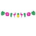 Tropische feestslinger met glitterroze flamingo, ananas en groene palmbladeren - Decoratieve Accessoires Banner (J-0343-2)