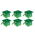 Set of 6 dark green graduation cap gift boxes with tassels and Congrats Grad text - Green
