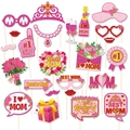 Set di accessori per foto festa della mamma con corone rosa e scritte glitterate party - Set di Accessori Fotografici a Tema Festa della Mamma (J-0329)