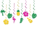 Glimmende tropische feestspiralen met flamingo's, ananas en palmbladeren - Kaarten Spiralen en Haken (J-0343-3)