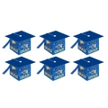 Set of 6 navy blue graduation cap candy boxes with gold Congrats GRAD text and tassels - Blue