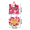 Detailed view of Mother's Day pink truck and rose wreath hanging sign with dimensions - Pink Truck MOM Wreath Style(J-0328-3)