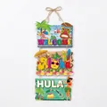 Striscione per feste Hawaii Aloha in legno a tre livelli con cartelli Welcome e Hula surf - Stile 1 (J-0347-1)